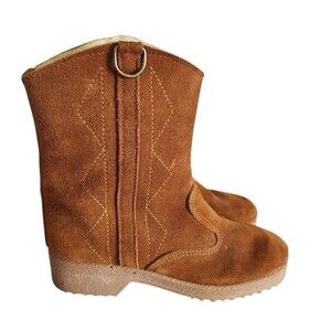 Vintage Women's Winter Boots Suede Faux Fur Sherpa Wedge Size 7 Made In Italy